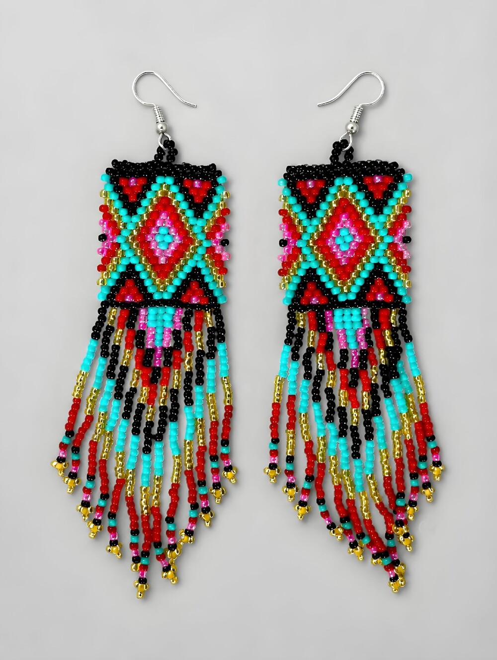 Raya Southwestern Boho Fringe Beaded Earrings Handmade Seed Bead Jewelry